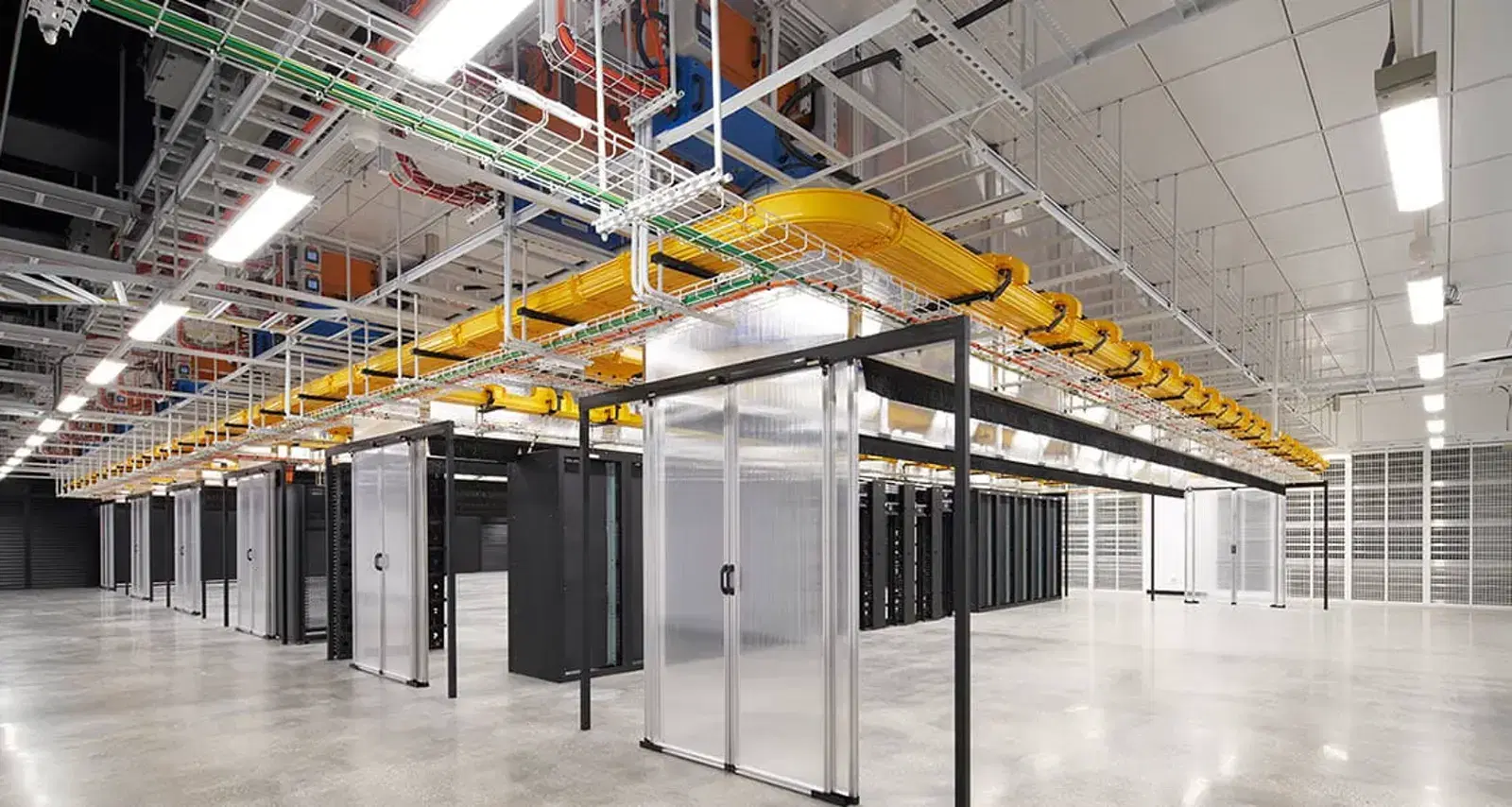 Data hall with server racks and containment